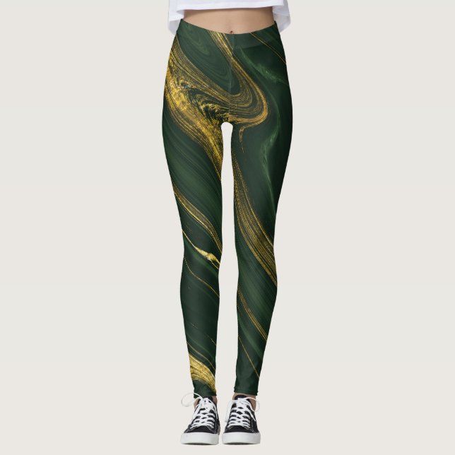 Leggings Onyx Vert Luxueux : Marbre D'Or. (Devant)