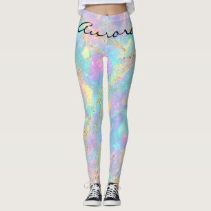 Leggings Opale iridescente rêveuse Marbre Feuille d'or doré