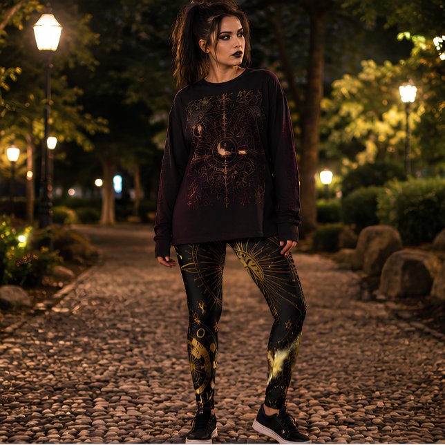 Leggings Or Astrologie Phases Lunaires Or Céleste Noir & Or (Créateur téléchargé)