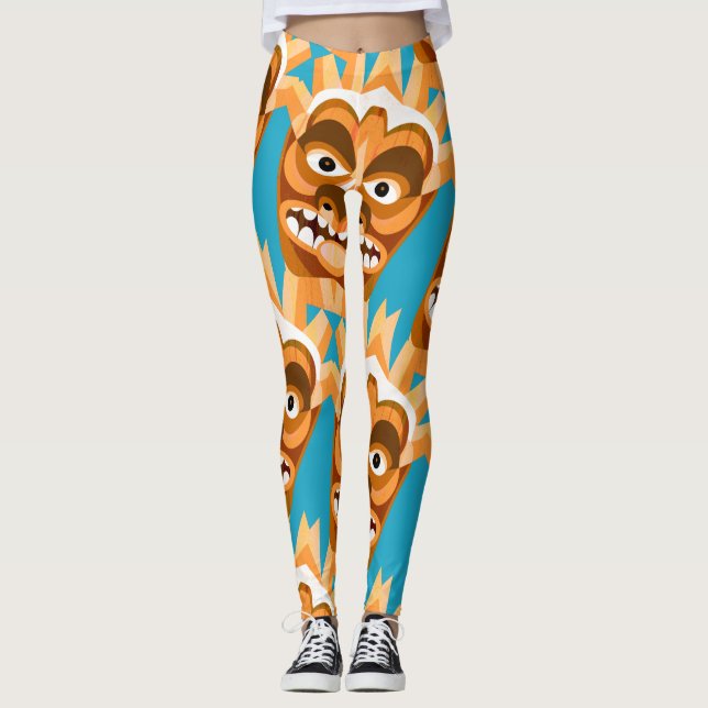 Leggings Or drôle et Teal de monstre de Tiki (Devant)