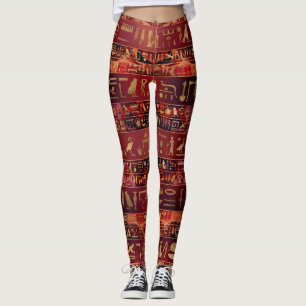 Leggings Or égyptien d'hiéroglyphes sur la texture peinte