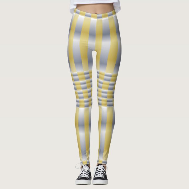 Leggings Or et argent (Checkers et Stripes) (Devant)