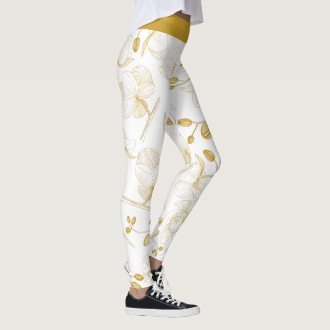 Leggings Or et blanc élégant orchidée floral moderne (Droite)