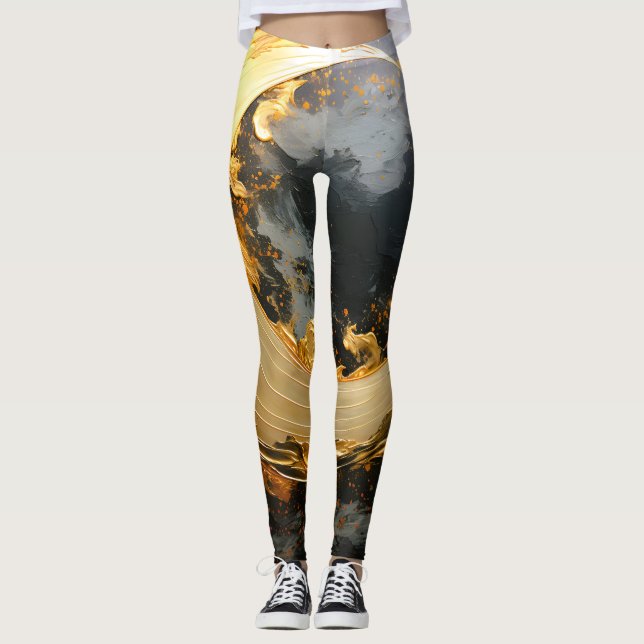Leggings Or noir Résumé Tourbillon Lune moderne (Devant)