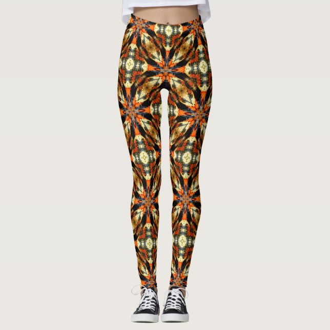 Leggings Orange Abstrait Et Motif Brown (Devant)