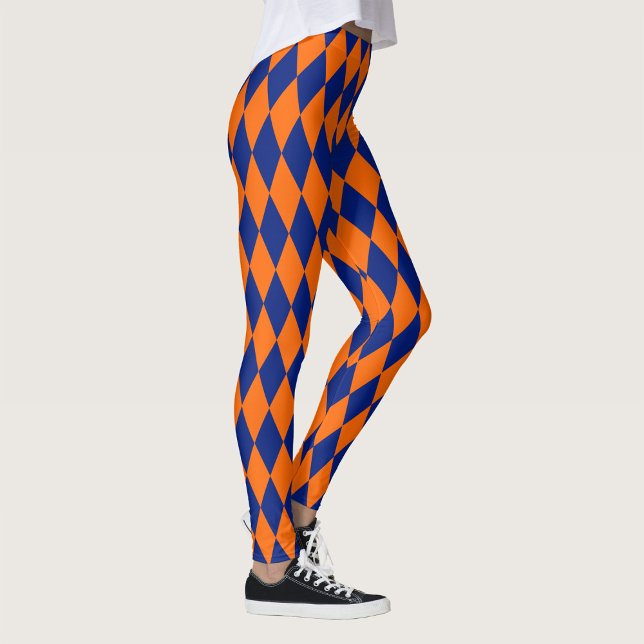 Leggings Orange and Blue Harlequin Checkered Design  (Créateur téléchargé)