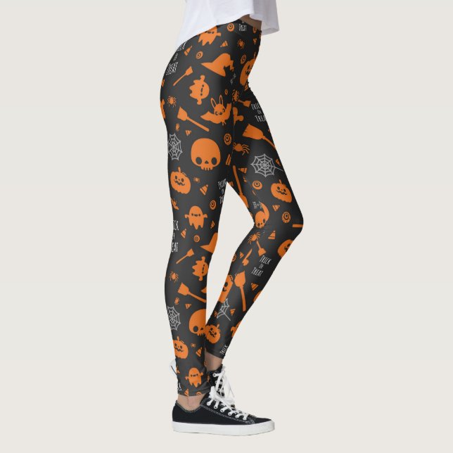 Leggings Orange Black Halloween Tricoter ou traiter les icô (Droite)
