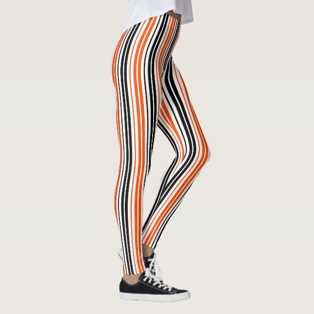 Leggings Orange Black White Stripes Pattern Design  (Droite)