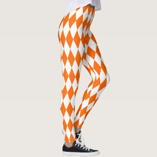 Leggings Orange blanc Arlequin Diamants Checkers Design