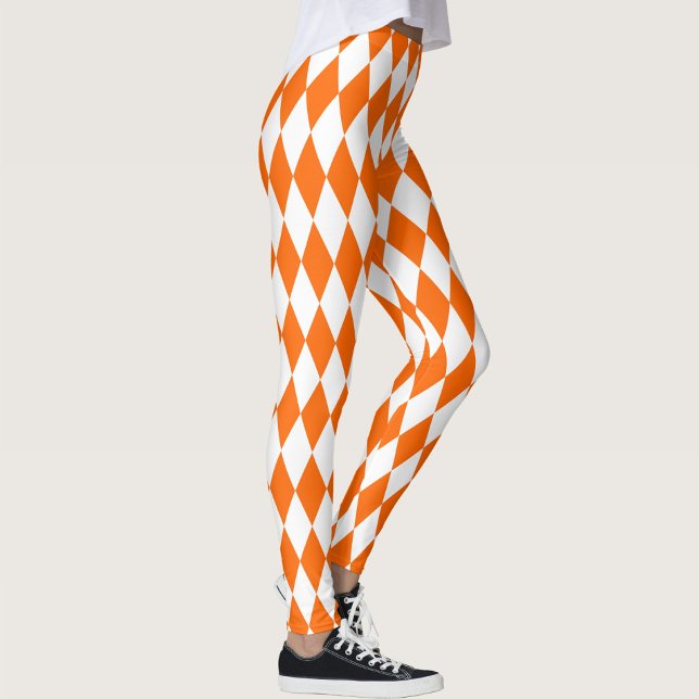 Leggings Orange blanc Arlequin Diamants Checkers Design (Créateur téléchargé)