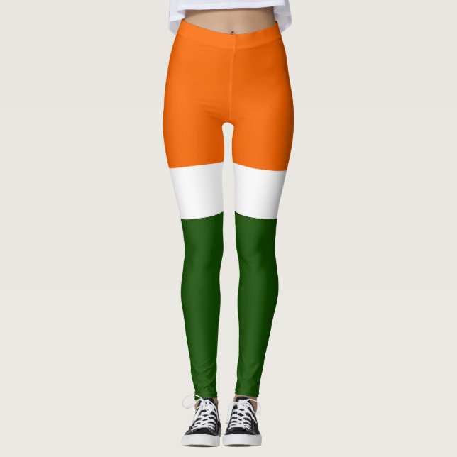 Leggings Orange Blanc Vert Plat Couleur Bloc Design (Devant)