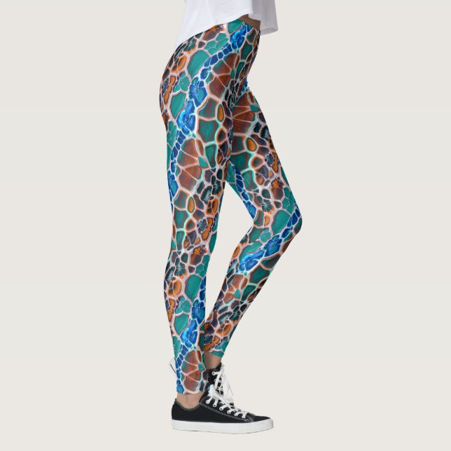 Leggings Orange Bleu Turquoise Mosaïque Vitrail Glass Abstr (Droite)