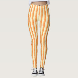 Leggings Orange Brown Brush Stroke Vertical Stripes