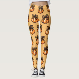 Leggings Orange Coquette Automne Halloween Leopart Citrouil