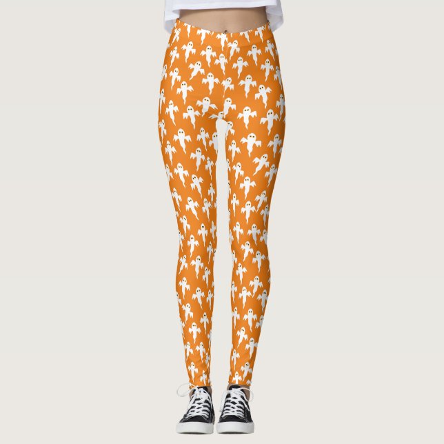 Leggings Orange d'Halloween fantôme (Devant)