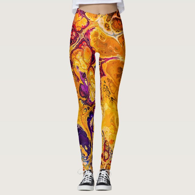 Leggings Orange doré et violet art fractal (Devant)