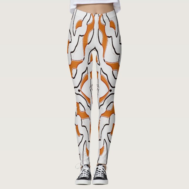 Leggings Orange et blanc sans soudure "Ratti_Creative_Arts" (Devant)