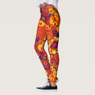 Leggings ORANGE FLEURS JAUNES Peony, Floral japonais Rose