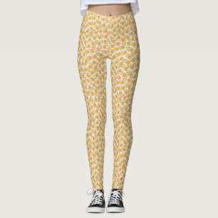 Leggings Orange Floral les années 70 rétro
