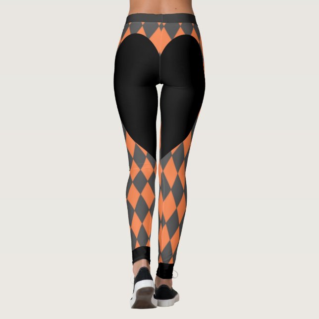 Leggings Orange Harlequin à Cœur Noir (Dos)