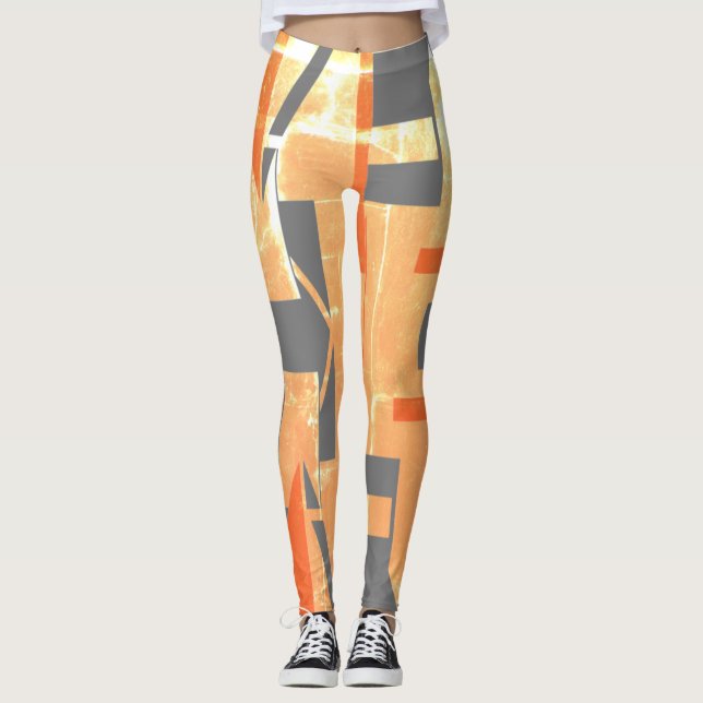 Leggings Orange Jaune Blanc Charbon Foncé MCM Look (Devant)