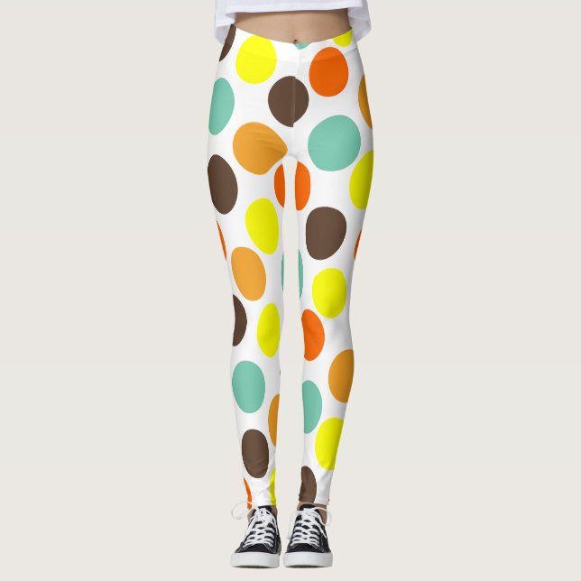 Leggings Orange, Jaune, Brown, Points Bleus (Devant)