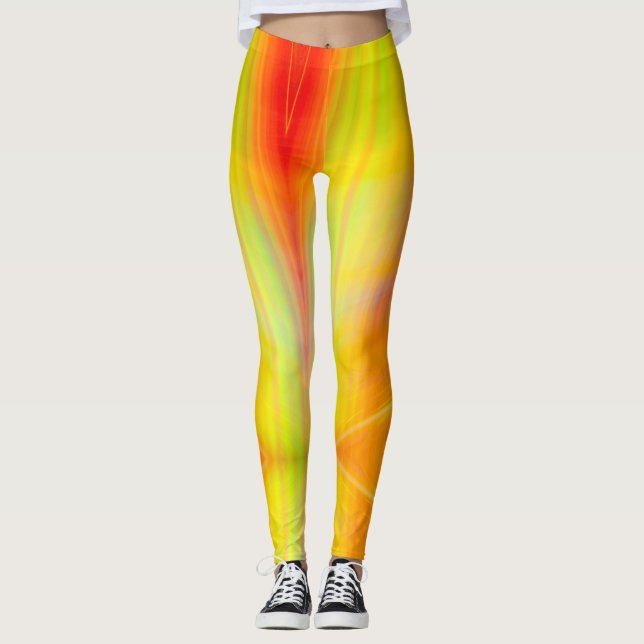 Leggings Orange jaune vert abstrait strie cool amusant (Devant)