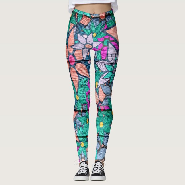Leggings Orange Mint Rose Floral (Devant)