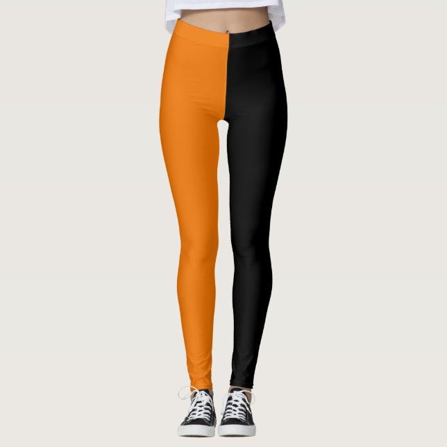 Leggings Orange Noir Deux Tons Moitié Couleur Fractionnemen (Devant)