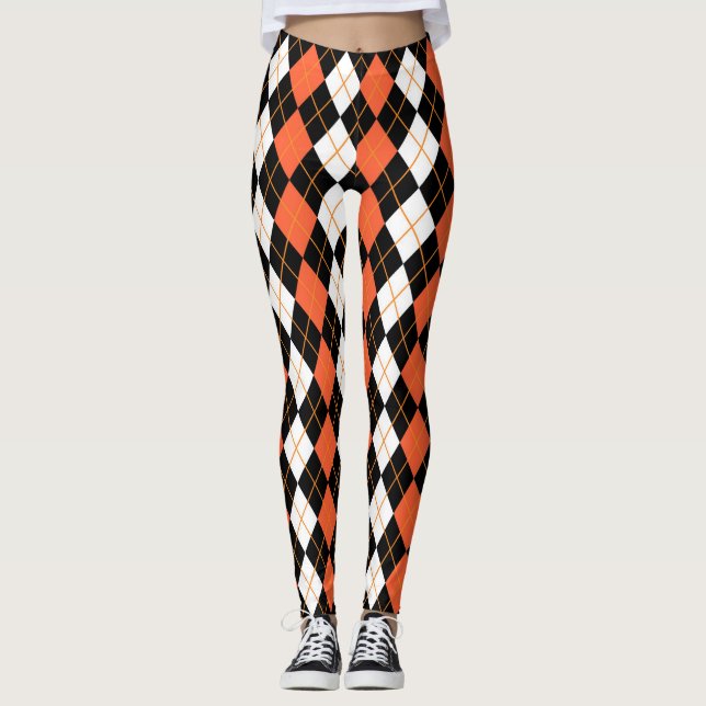 Leggings Orange noir Jacquard blanc Diamant Design (Devant)