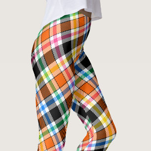 Leggings Orange Noir Multicolore Flanelle Carreaux Tartan