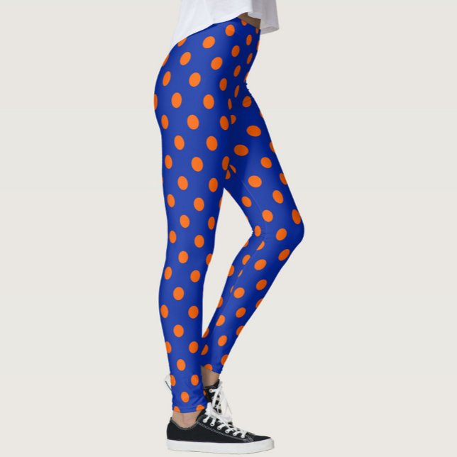Leggings Orange On Blue Polka Dots Pattern Design  (Créateur téléchargé)