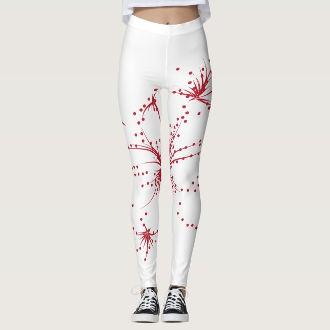 Leggings Orangé rouge, cyan et point magenta (Devant)