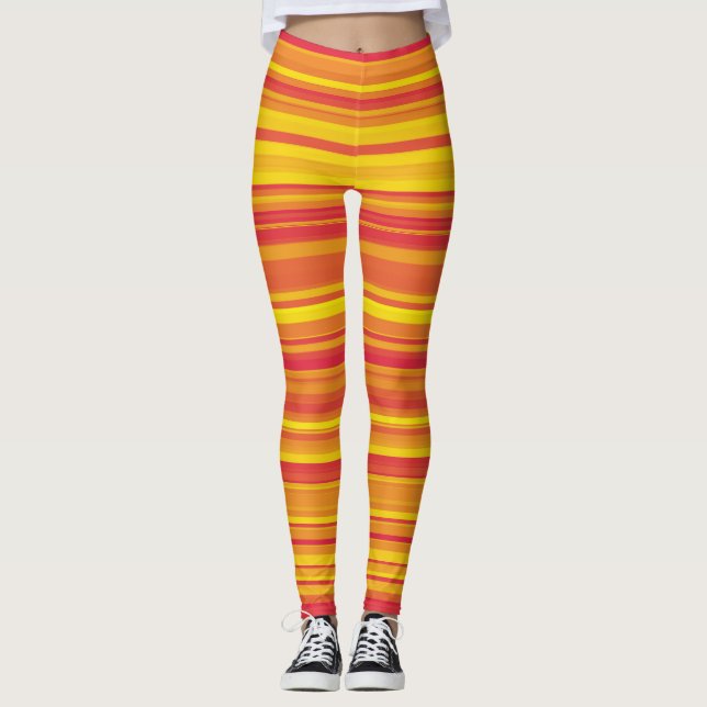 Leggings Orange rouge jaune rayures (Devant)