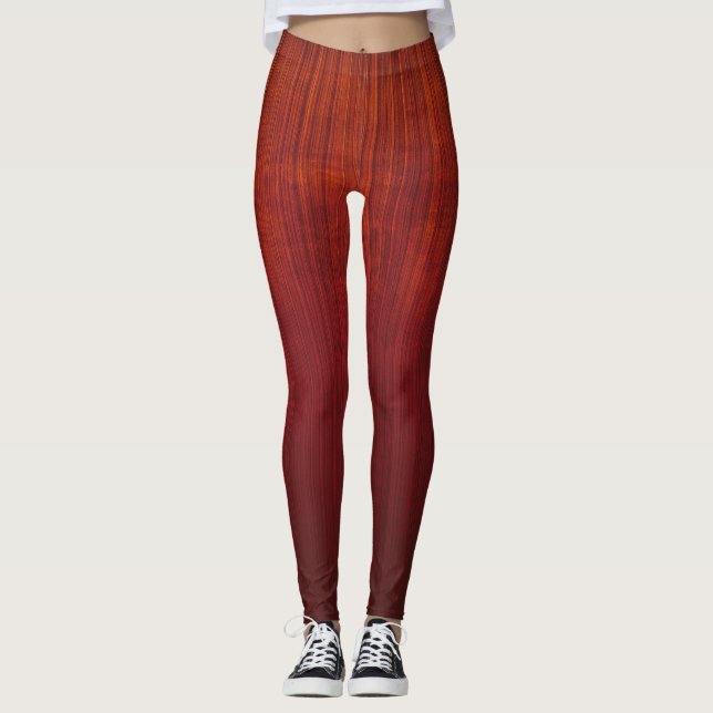 Leggings Orange Rouge ombre rayé rustique (Devant)