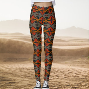 Leggings Orange Tribal et Motif d'or