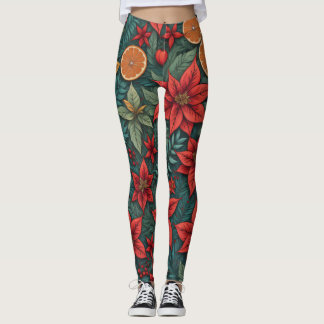Leggings Oranges de Noël moderne Feuilles