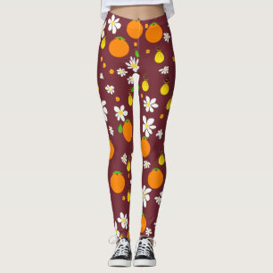 Leggings Oranges de style japonais et Motif de fleurs d'ora
