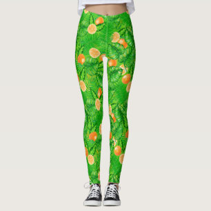 Leggings Oranges et feuilles tropicaux