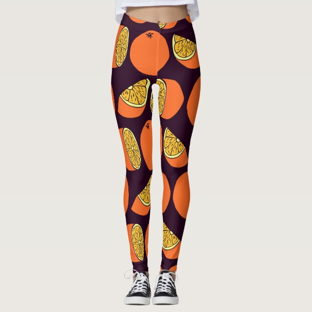 Leggings Oranges sans couture motif, texture vintage. (Devant)