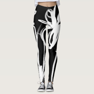 Leggings Orchidée Noir : Abstrait noir et blanc