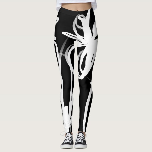 Leggings Orchidée Noir : Abstrait noir et blanc (Devant)