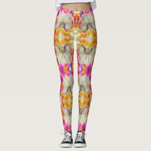 Leggings Orchidée rose feu surréaliste aquarelle florale
