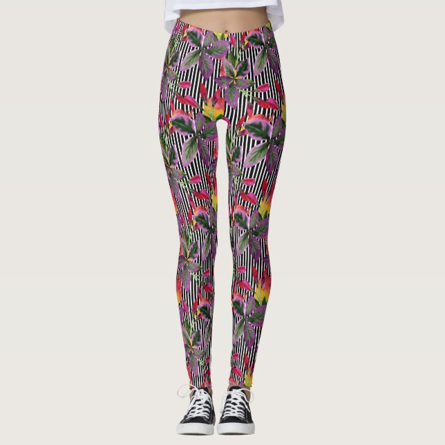 Leggings Orchidée violette Habillement noir/blanc d'aquarel (Devant)