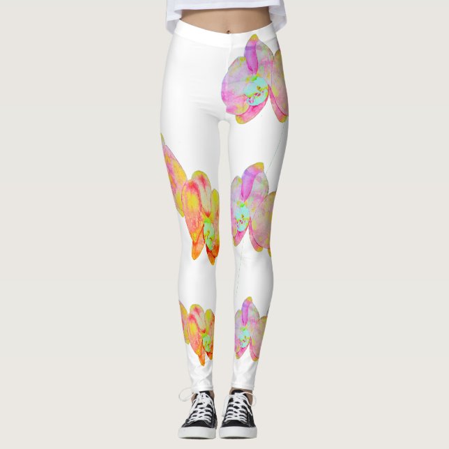 Leggings Orchidées des Caraïbes, fleurs d'aquarelle tropica (Devant)