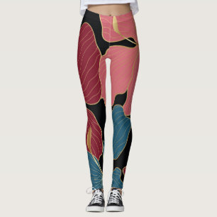 Leggings Orchidées d'or, art floral élégant.