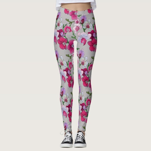Leggings Orchidées roses en fleur (Devant)