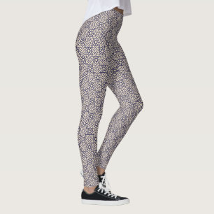 Leggings Oriental Bleu Blanc Marocain Motif géométrique