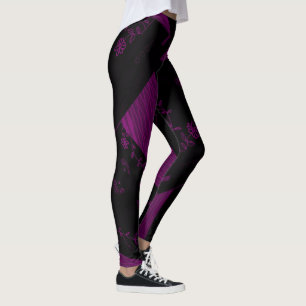 Leggings Origami Chintz (L) Black Dusty Fuchsia
