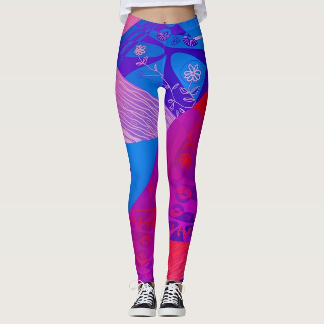 Leggings Origami Chintz (L) Bleu pourpre rouge Grad (Devant)